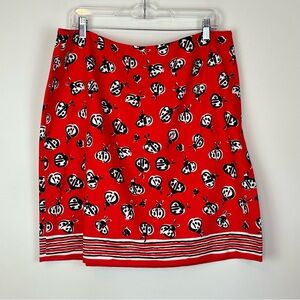 Vtg Talbots Cotton Stretch Red Ladybug Novelty Stripe Pencil Skirt Sz 18 READ